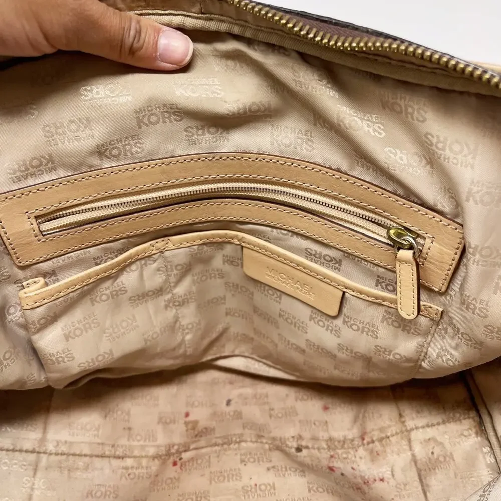 Michael Kors Brown Ultra Distressed Satchel Leather Bag Zip Top Crossbody Strap - Picture 12 of 16